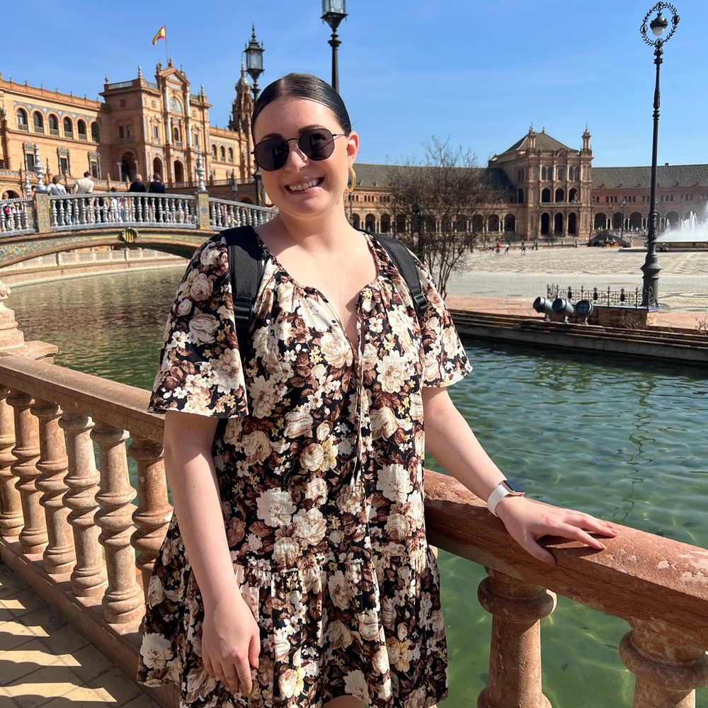 Linen-Blend Flutter Sleeve Mini Dress brown floral